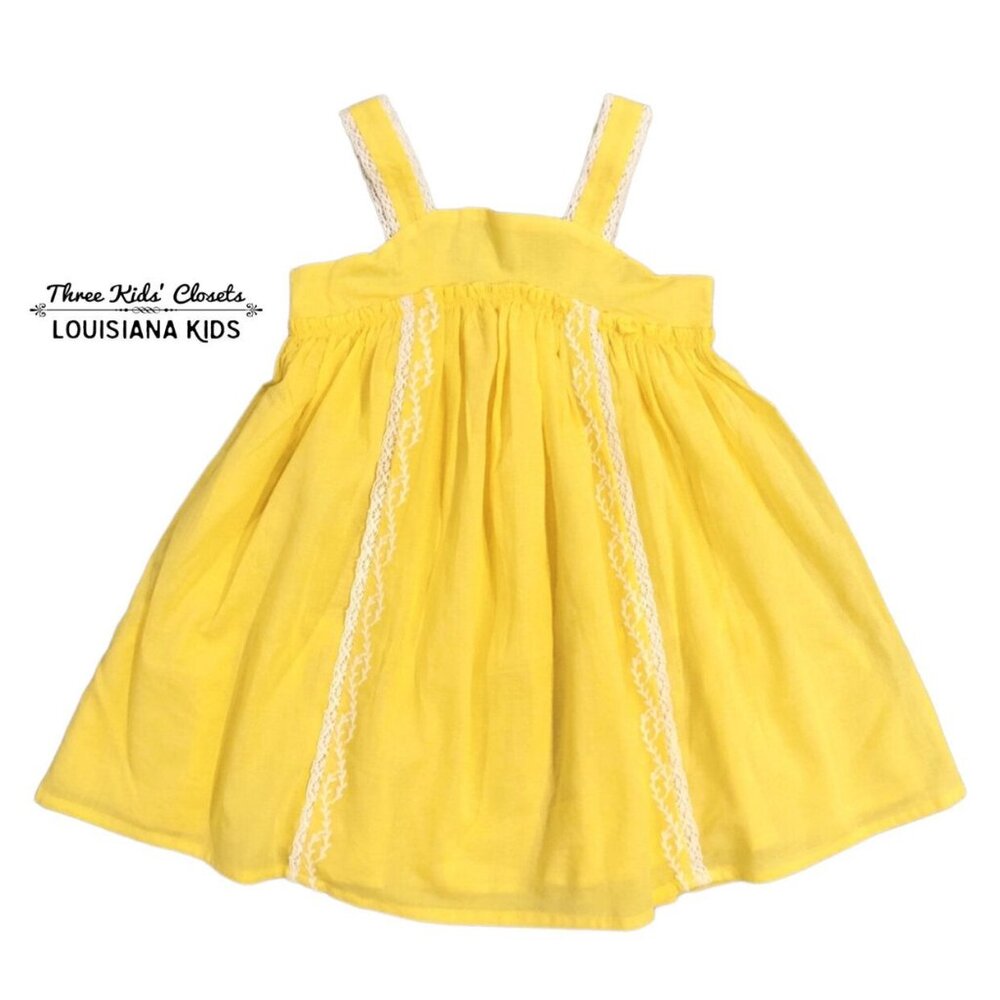 NEW Tahari 3T Yellow & White Lace Trim Dress